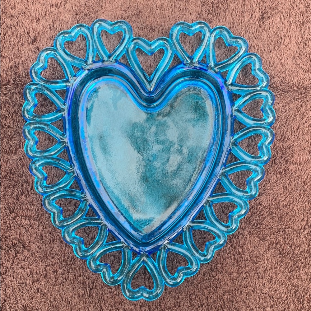 westmoreland glass blue  Heart-Shaped Glass Art Piece